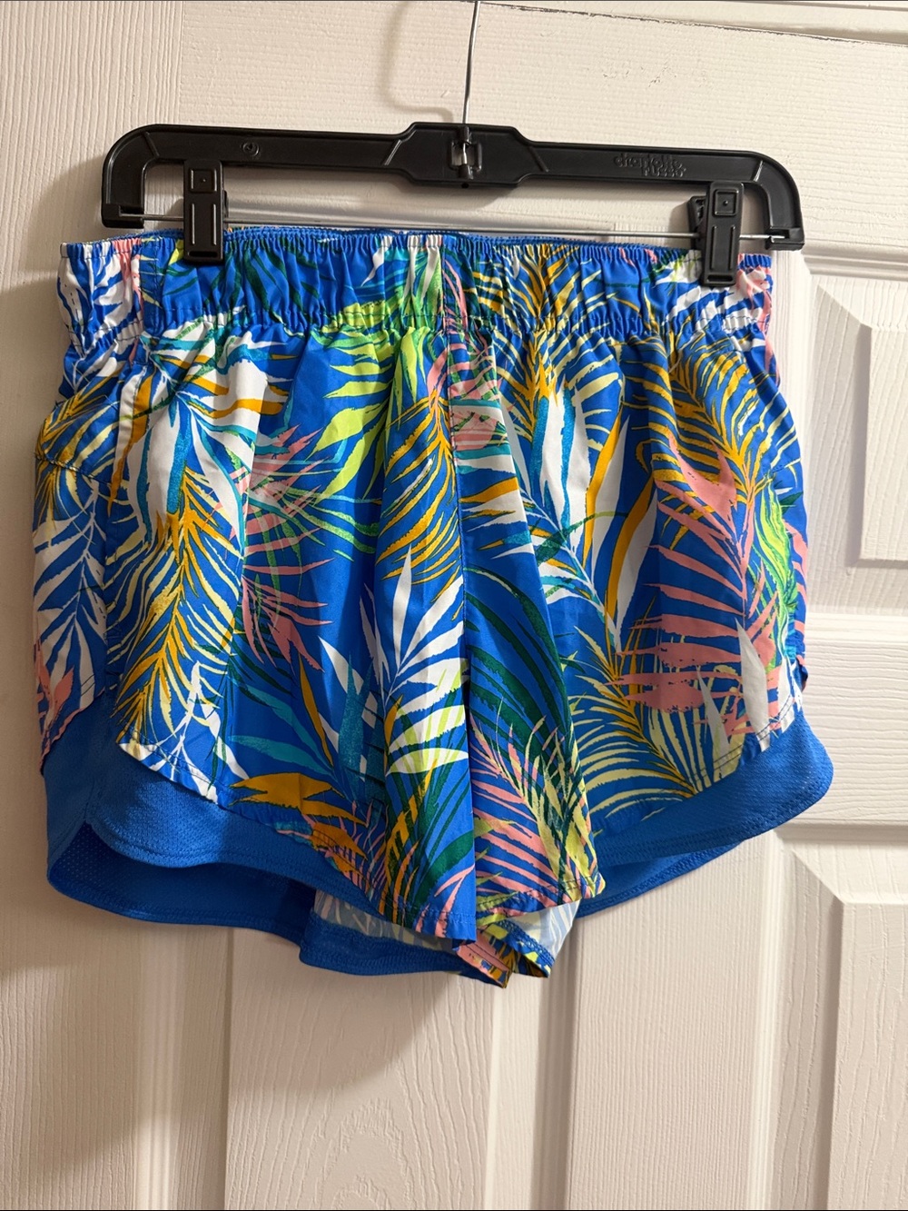 Athletic Works Blue Tropical Leaf Print Athletic Shorts